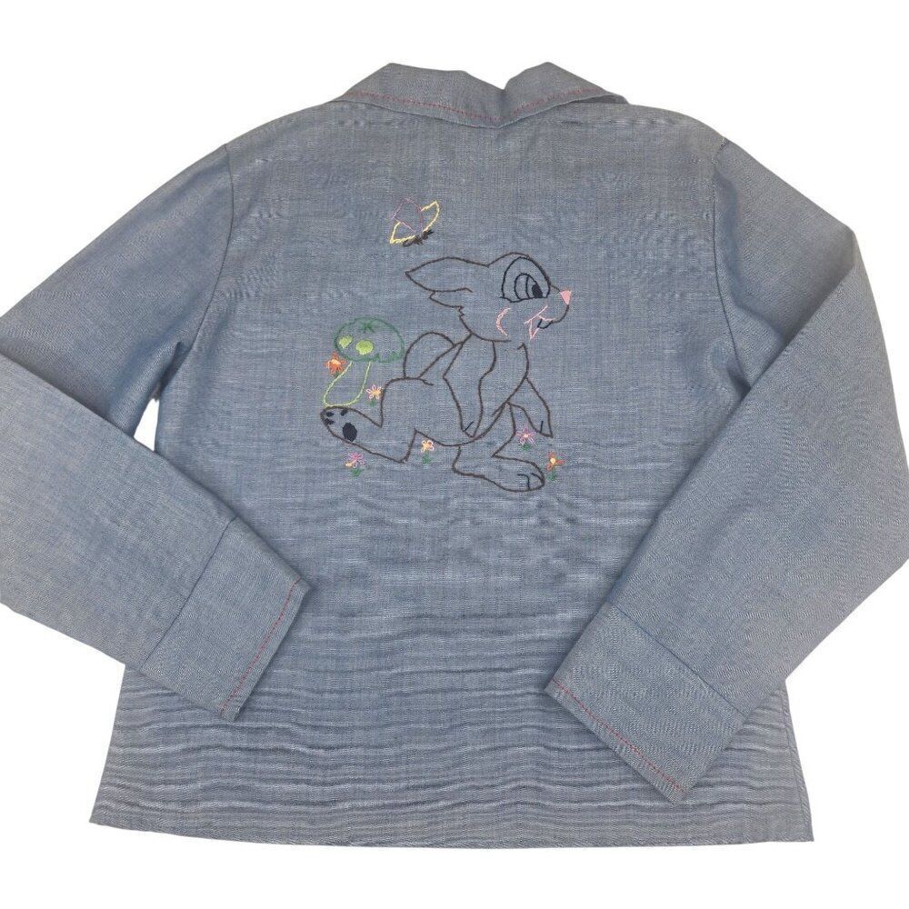 Vintage 70s Embroidered Shirt Womens Small Blue Thumper Mushroom Boho